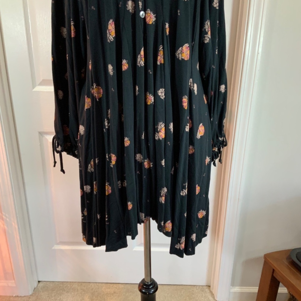 Free People Winter Sun Printed Floral Boho Black Tunic Dress Size Small - Picture 5 of 11
